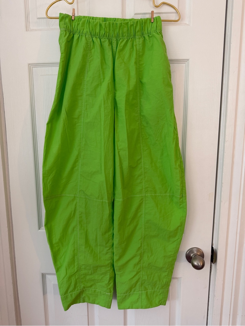 Ganni Neon Green Elastic-Waist Wide Leg Pants